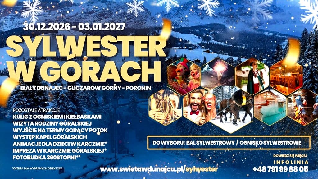 Sylwester w górach w Gliczarowie Górnym, kulig, bal, termy, opcje dla dzieci